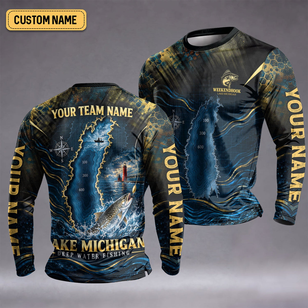Lake Michigan Deep Water Fishing Custom UPF Shirt, Fishing Jersey, Mens Fishing Apparel