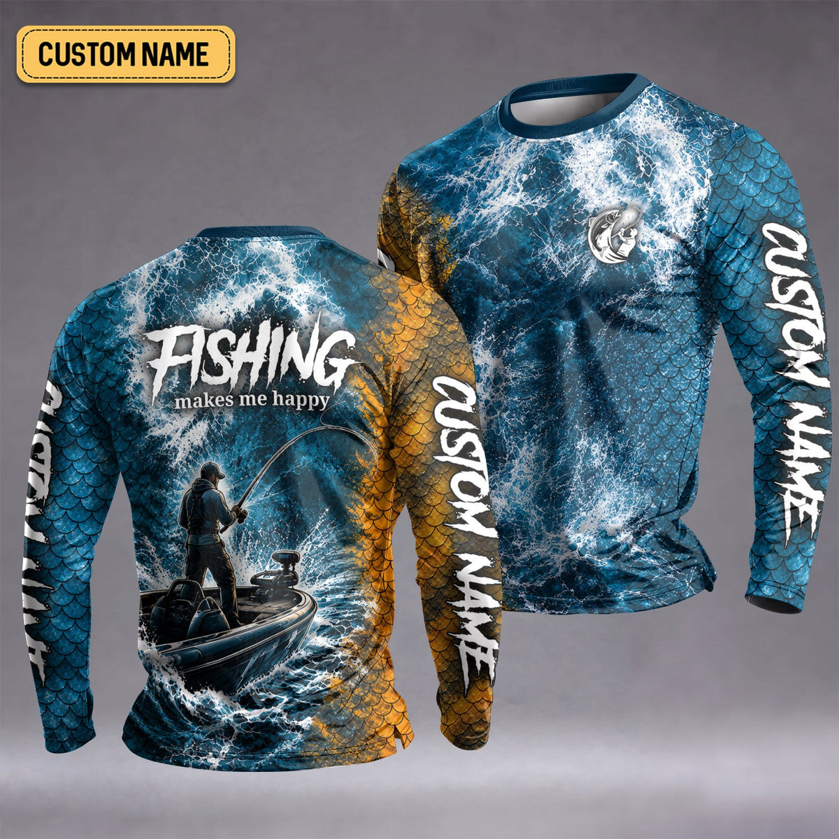 Fishing Makes Me Happy Boat Custom UPF Shirt, Fishing Jersey, Fishing Apparel For Men