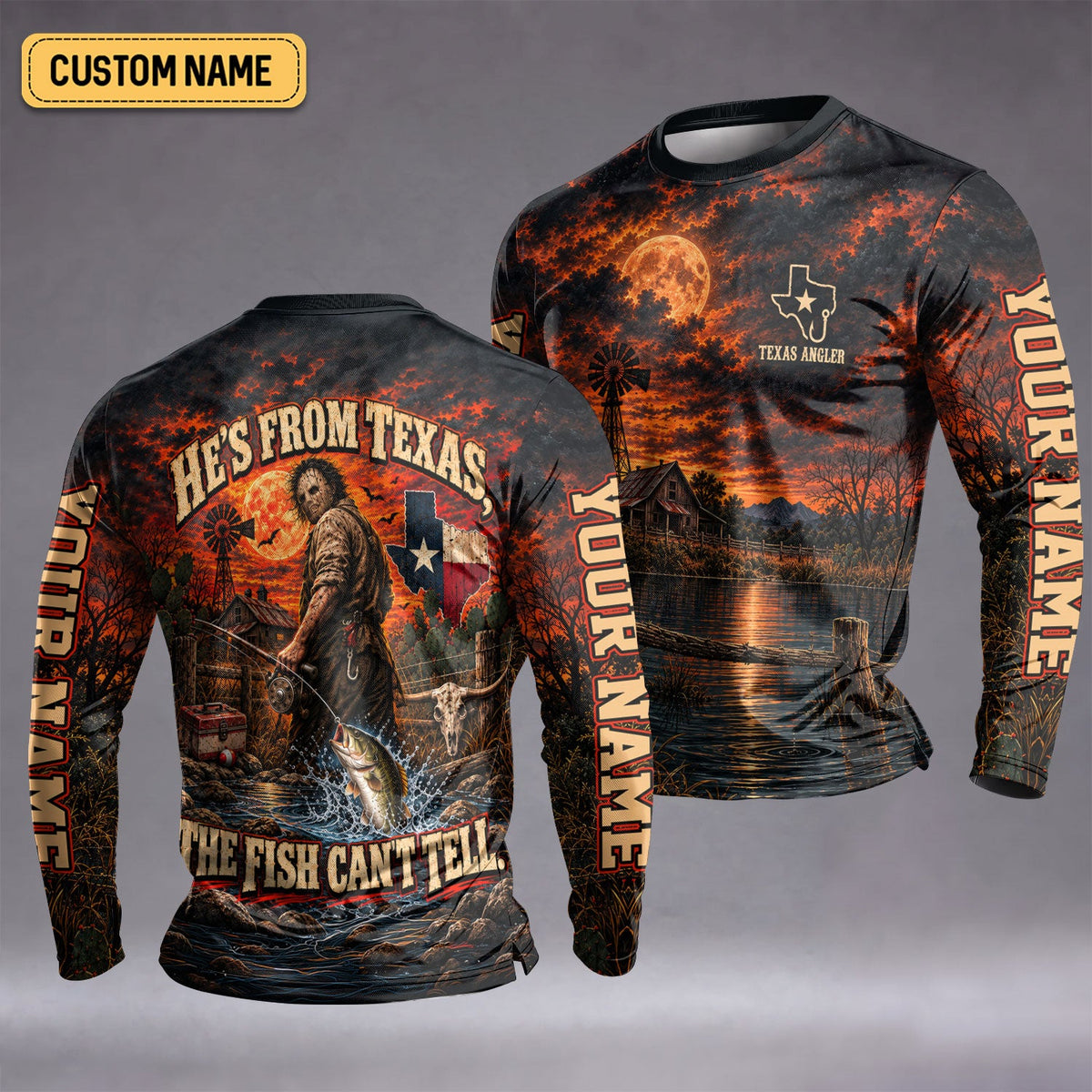 Hes From Texas Fish Can't Tell Custom UPF Shirt, Funny Fishing Shirt, Mens Fishing Tee