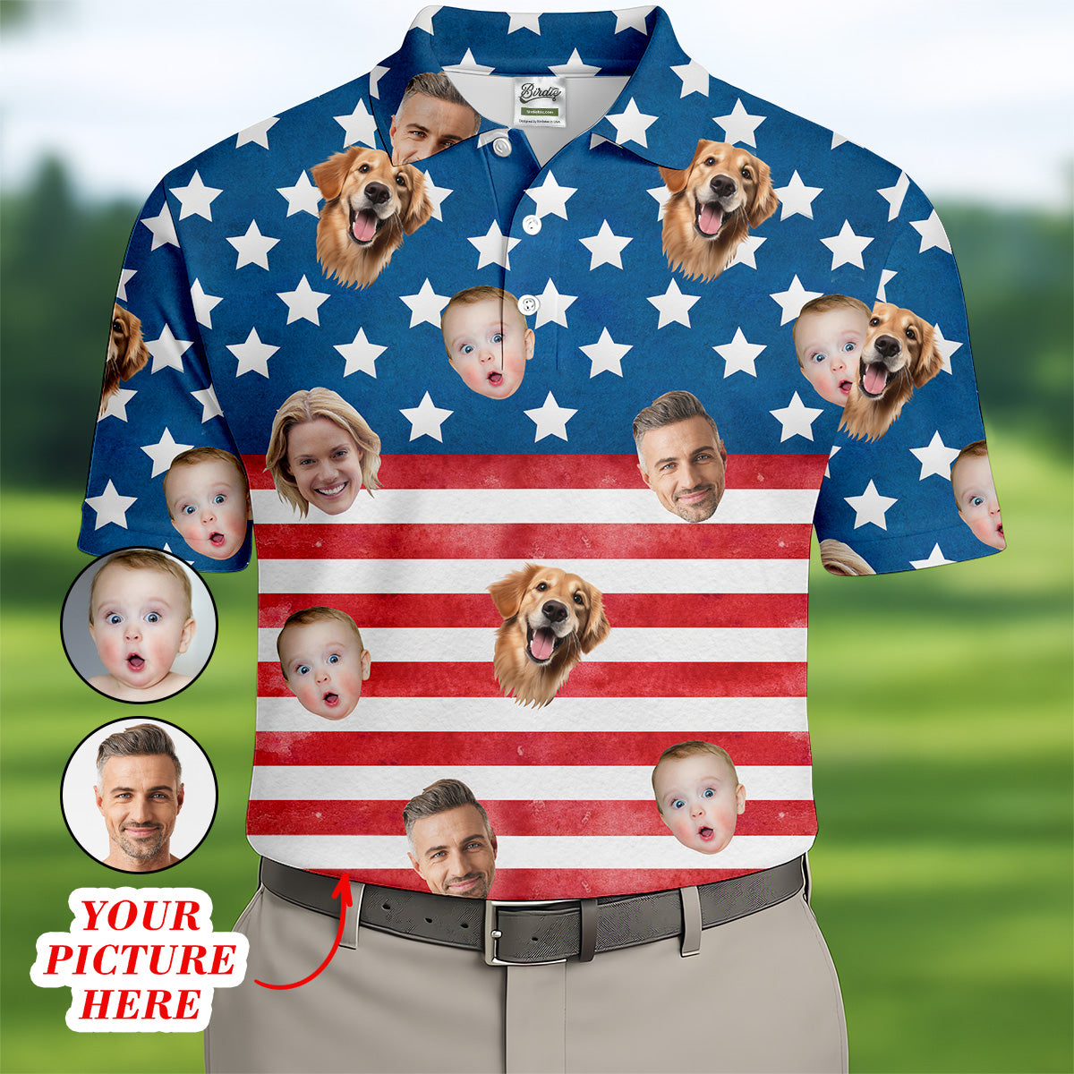 4th Of July Golf Polo, Custom Shirts With Faces, Men's Golf Polo Shirt, Funny Fourth Of July Shirts