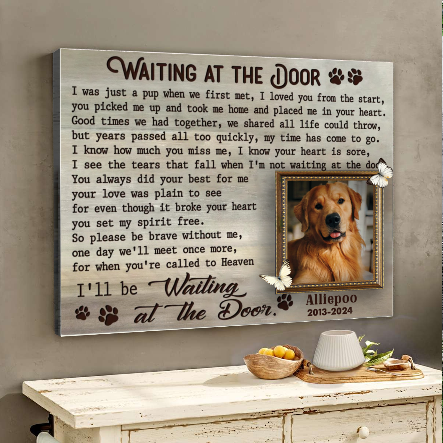Loss Of Pet Gifts, Personalized Dog Passing Gifts, Waiting At The Door Dog Poem Canvas - Best Personalized Gifts For Everyone