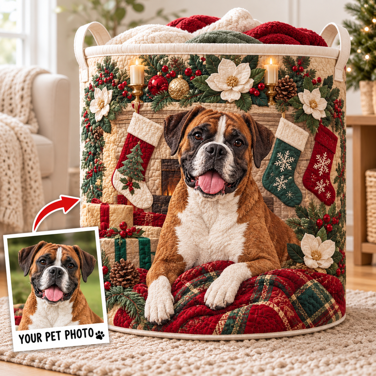 Personalized Christmas Dog Laundry Basket, Clothes Hamper, Christmas Gift For Mom