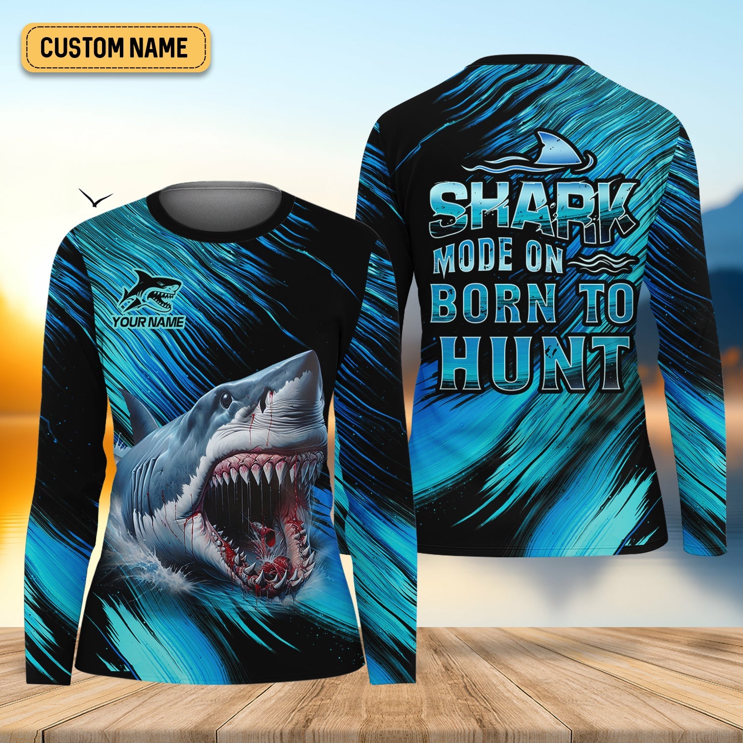 Shark Fishing UPF Shirts, Shark Mode On Born To Hunt, Women Fishing Shirt, SPF Long Sleeve Shirts Womens