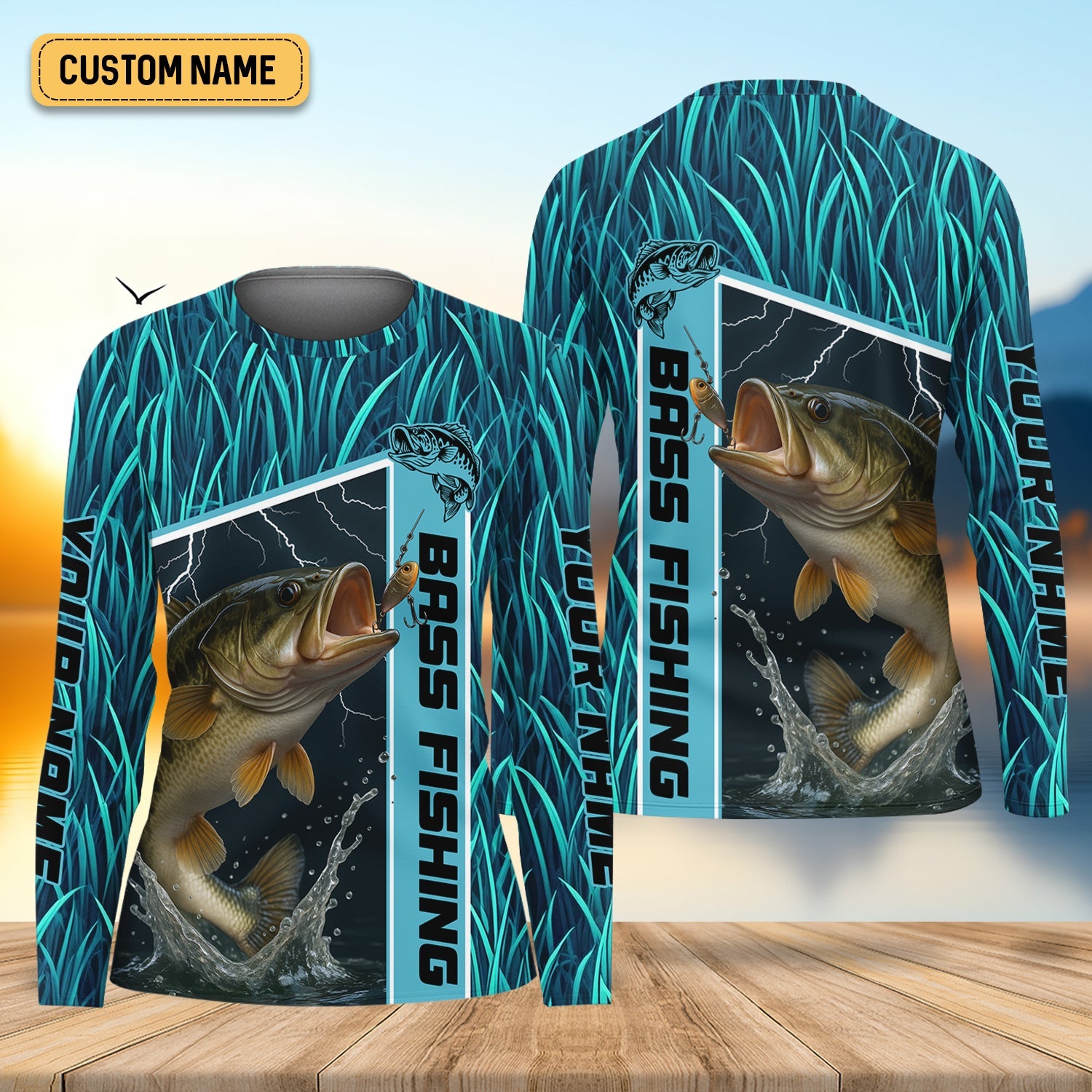 Teal Blue Tournament Fishing Shirts, SPF Long Sleeve Shirts Womens, Female Fishing Shirts