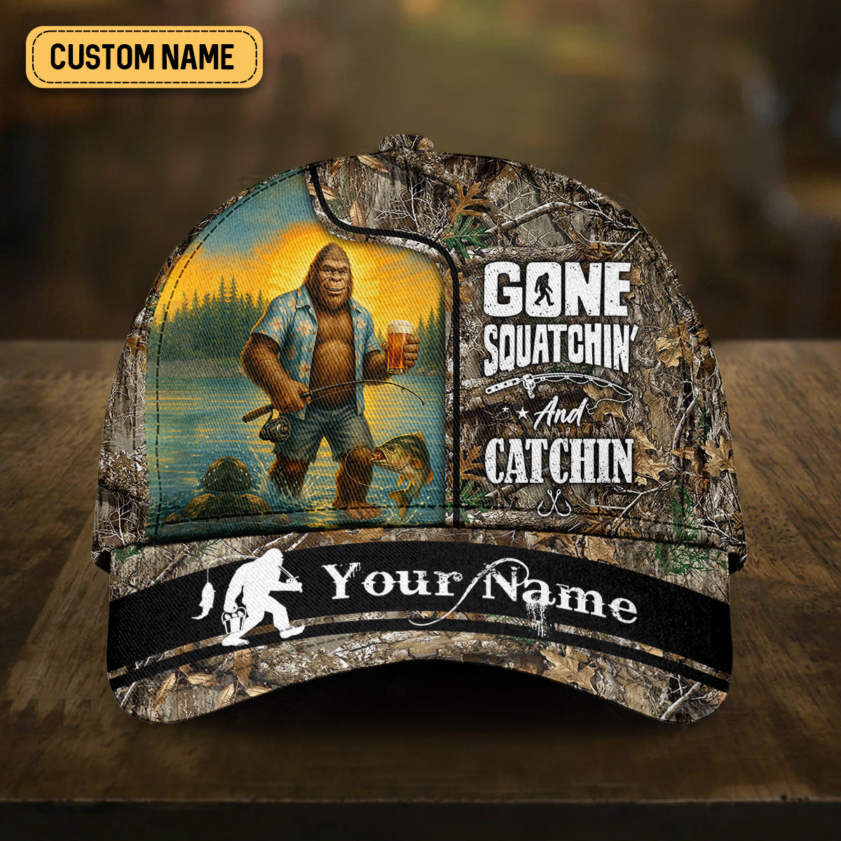 Gone Squatchin' And Catchin, Fishing Hunting Hat, Fishing Trucker Hat, Fishing Cap For Men, Fishing Gifts For Dad