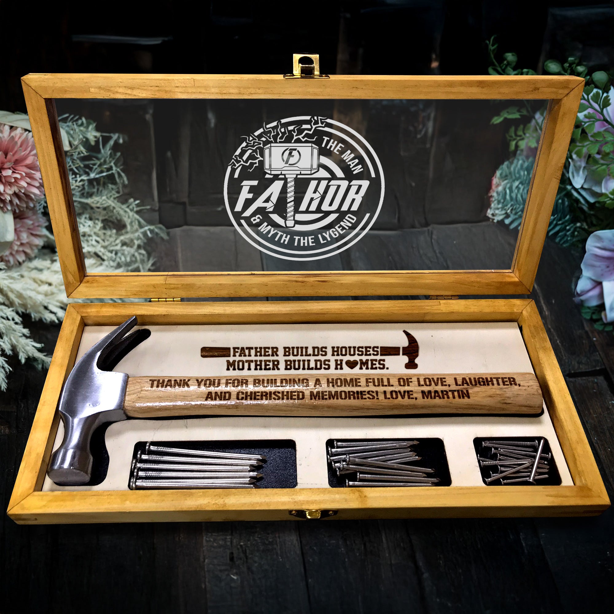 Dad The Man The Myth The Legend Wooden Engraved Hammer with Wood Box, Framing Hammer, Father's Day Gift