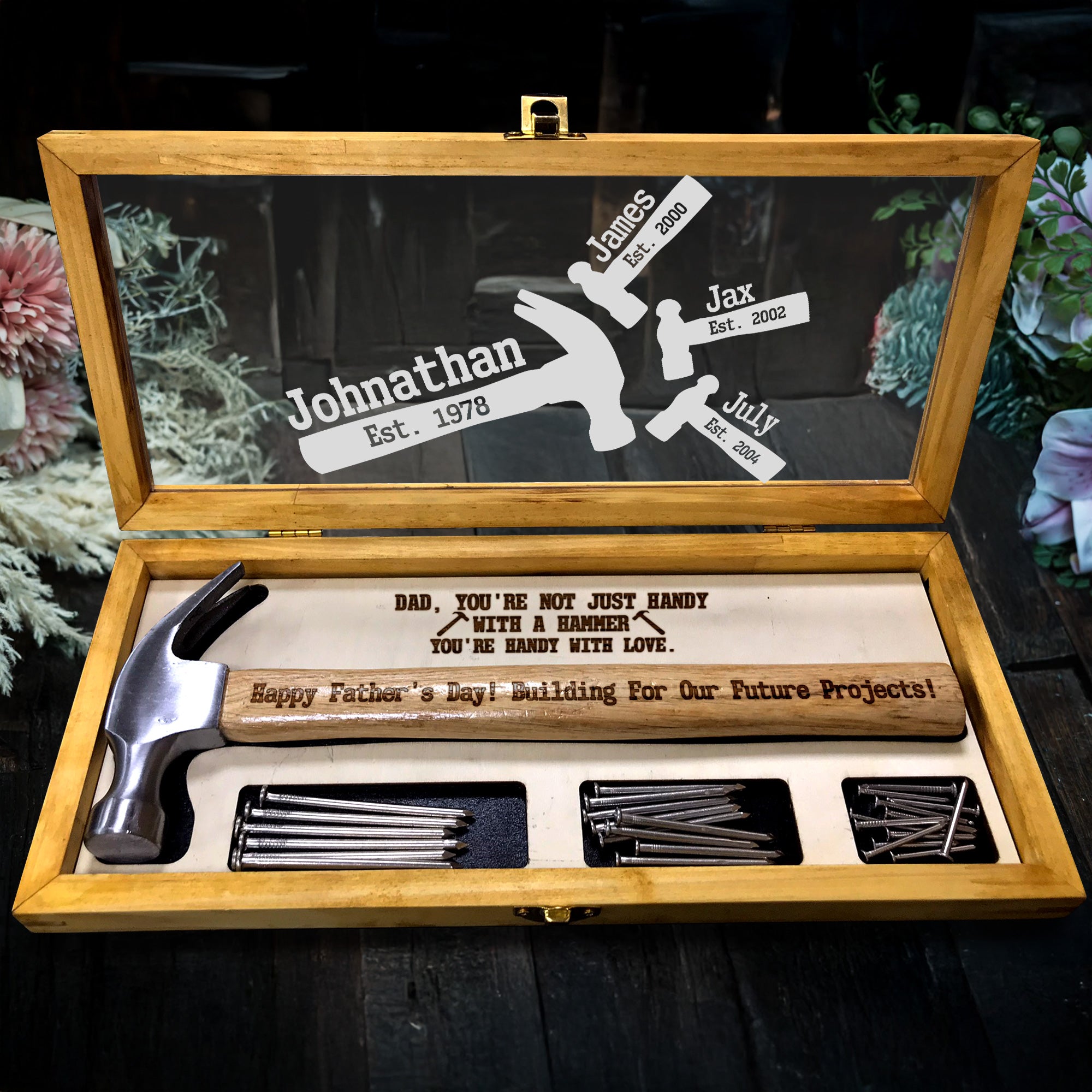 Custom Name Wooden Engraved Hammer with Wood Box, Framing Hammer, Father's Day Gift