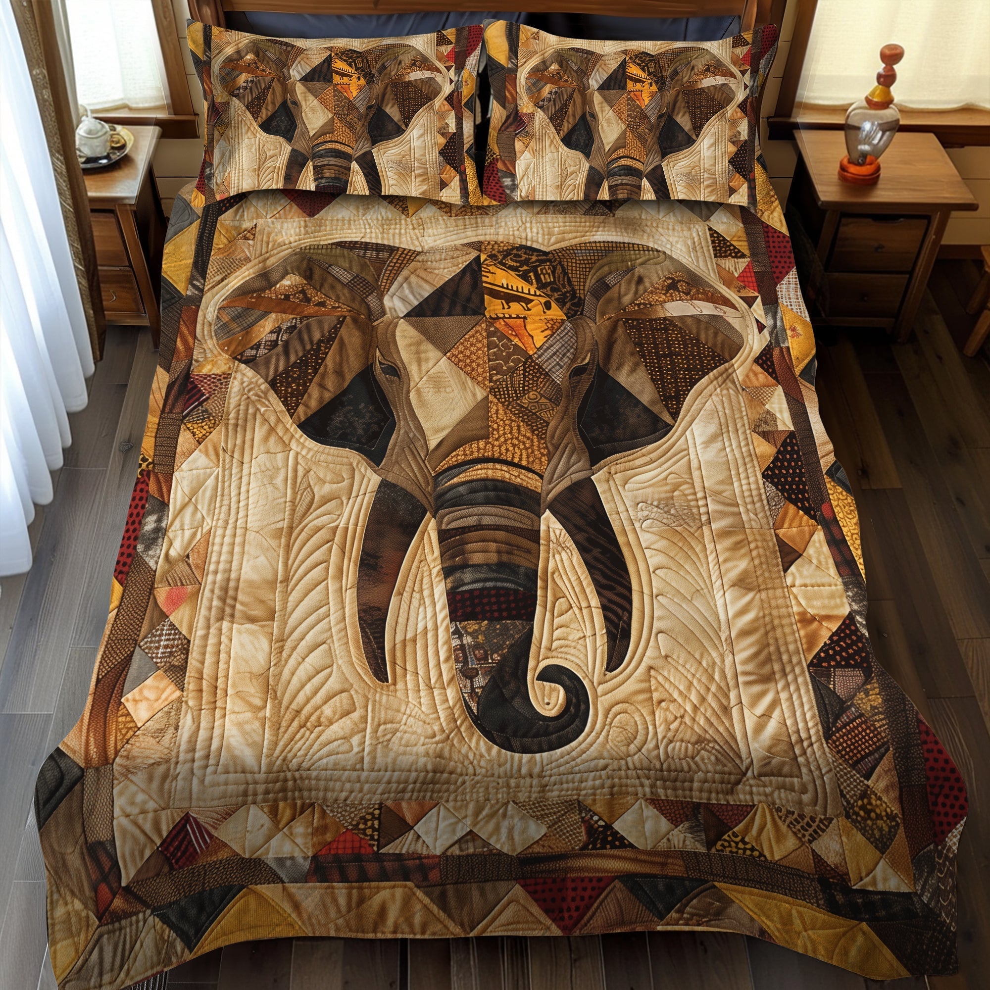 African Elephant 3-Piece Quilted Bedding Set Quilted Bedspread Thanksgiving Gift