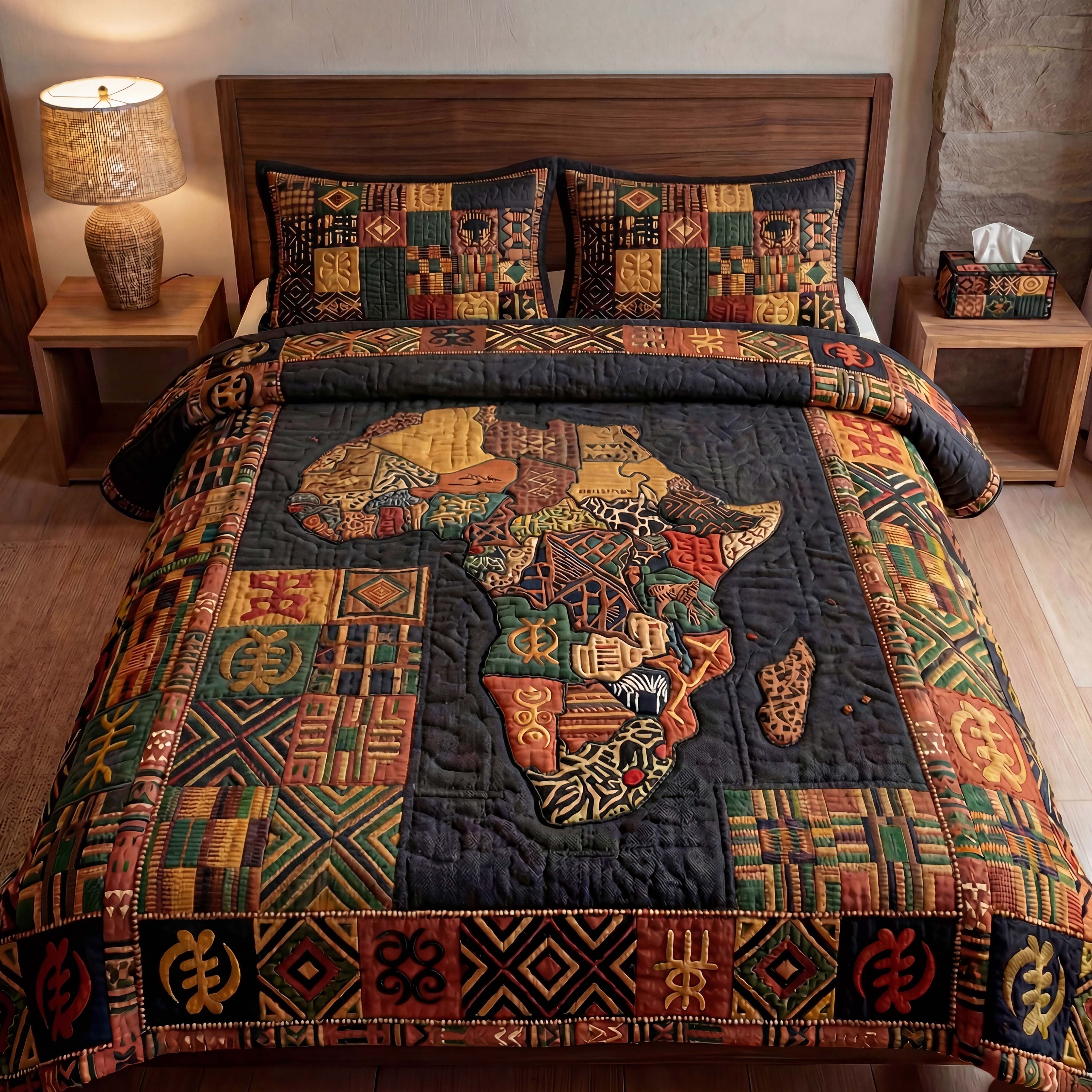 African Symbolism Quilted Bedding Set Bedspread Set Thanksgiving Gift
