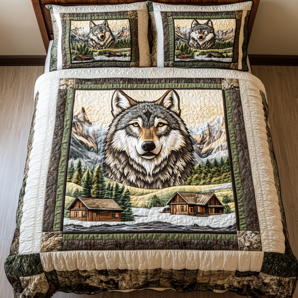 Alpine Howl Quilted Bedding Set Fall Quilt Sets Housewarming Gift