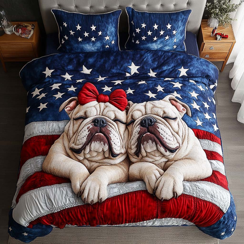 American Bark Pride 3-Piece Quilted Bedding Set Quilted Bedspread 4th Of July Gift