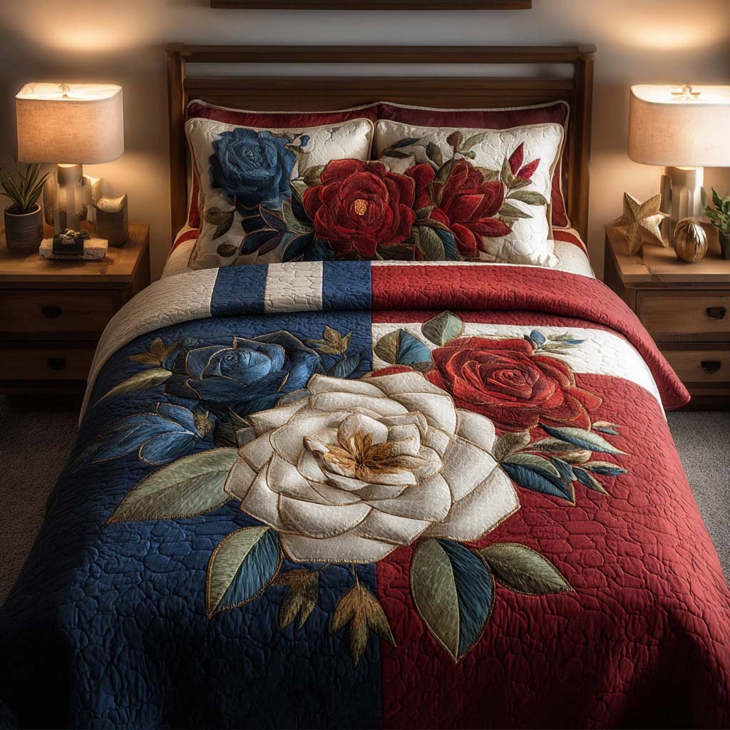 Americana Meadow 3-Piece Quilted Bedding Set Quilted Bedspread Nature Lover Gift Fall Decor Gift