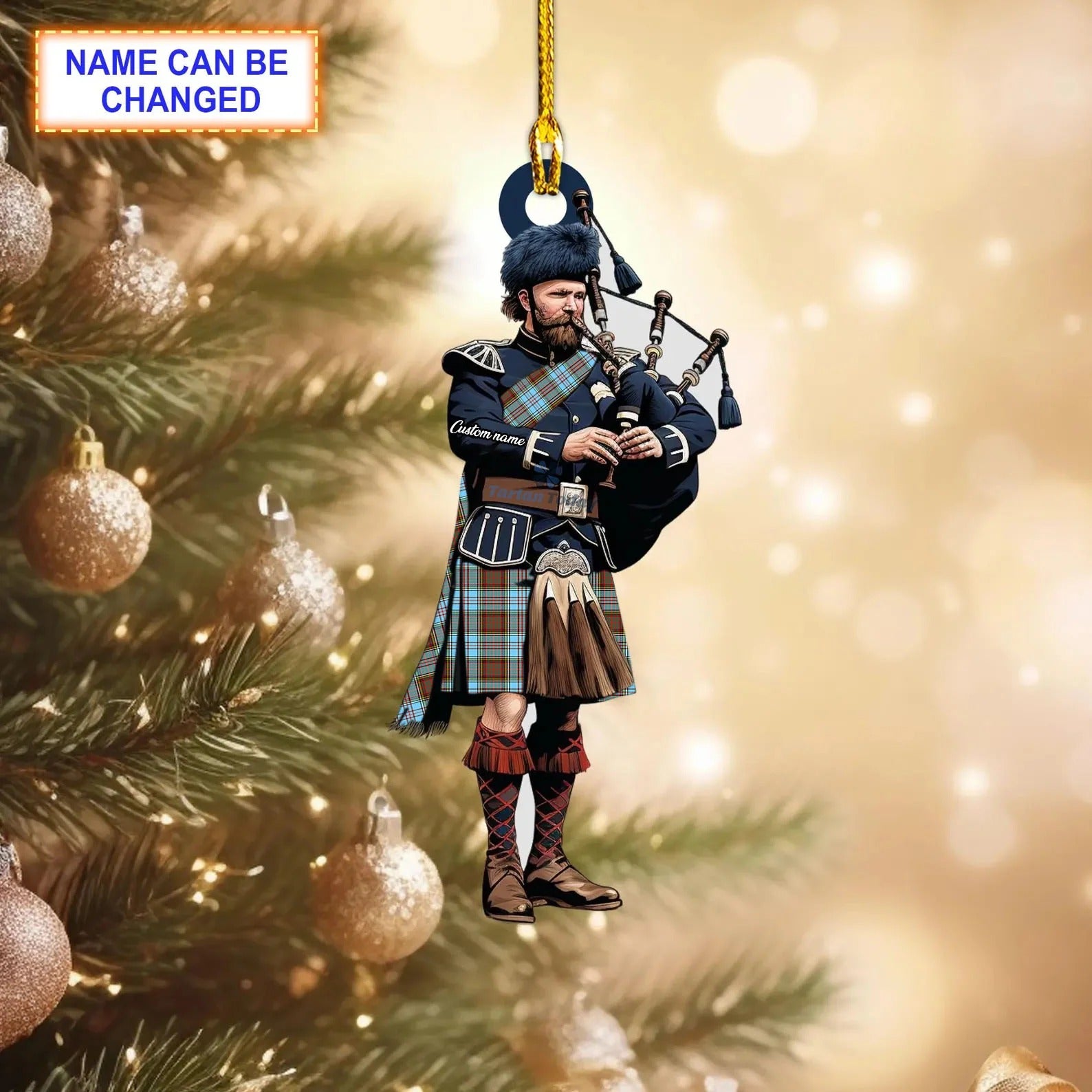 Personalized Clan Anderson Ancient Tartan Bagpipe Ornament, Christmas Ornament, Christmas Gift