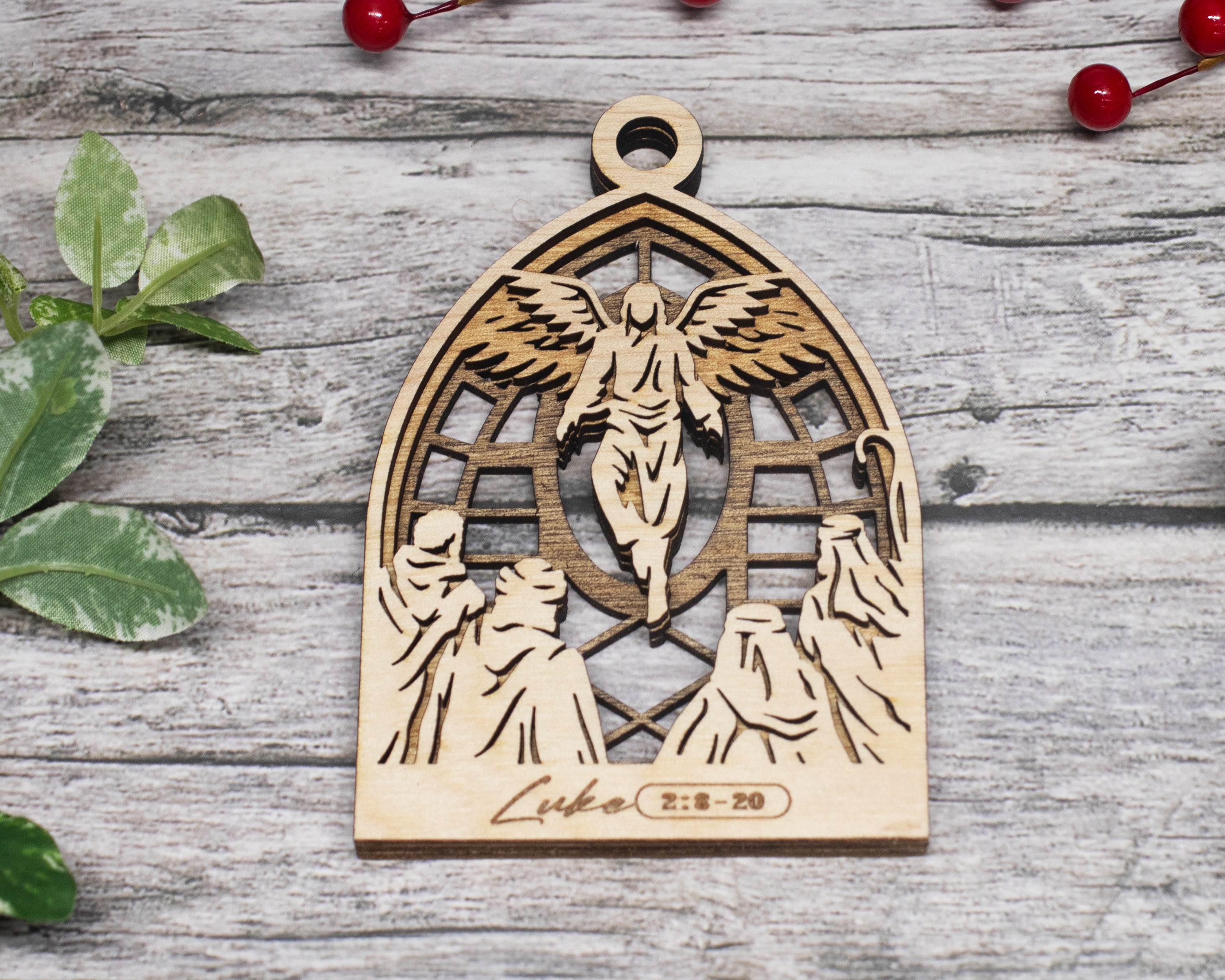 Angel And Shepherds, Nativity Scene Christmas Ornaments, Christmas Nativity Ornament, 3-Layer Wooden Ornament