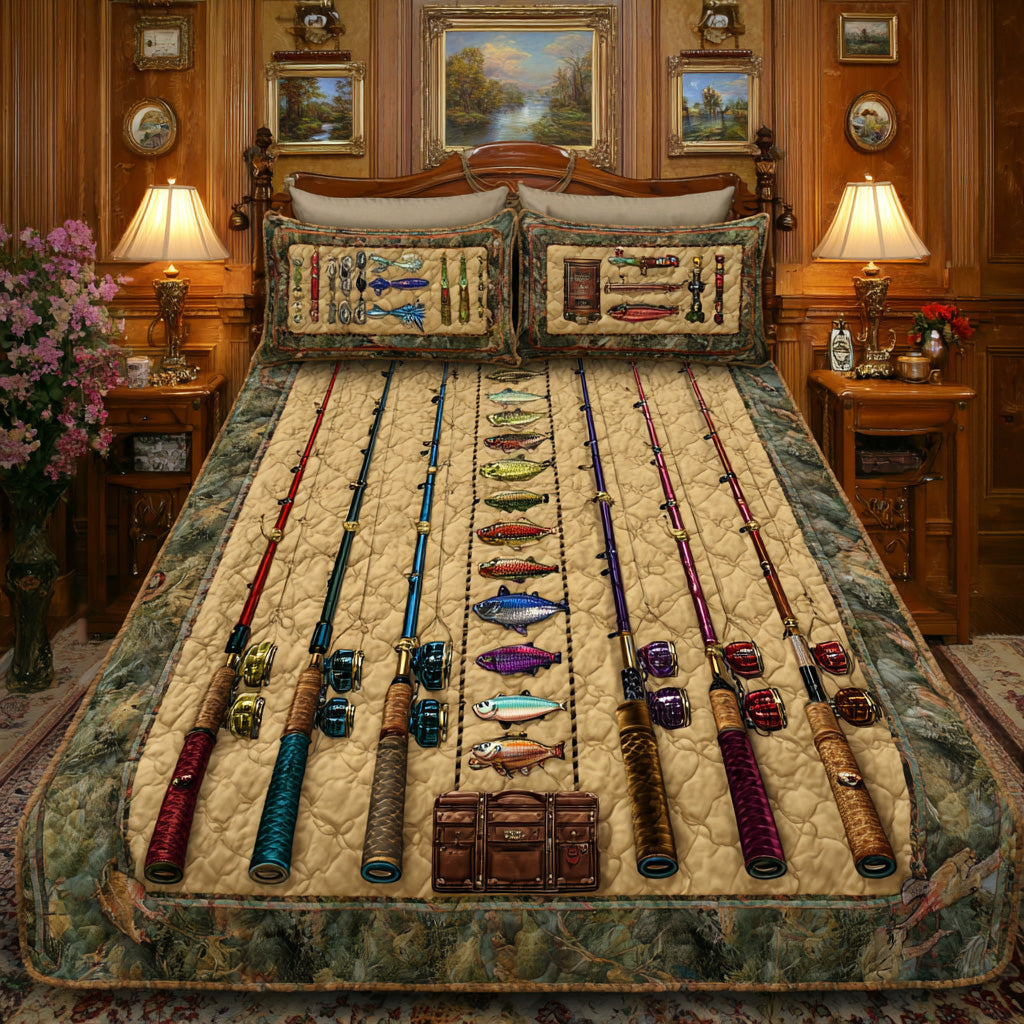 Angler Stripe 3-Piece Quilted Bedding Set Fall Quilt Sets Mothers Day Gift