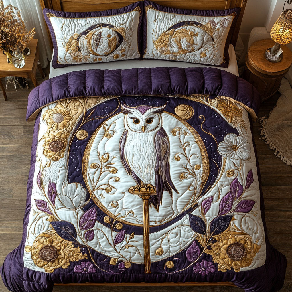Arcane Owl 3-Piece Quilted Bedding Set Lightweight Quilt Set New Home Gift
