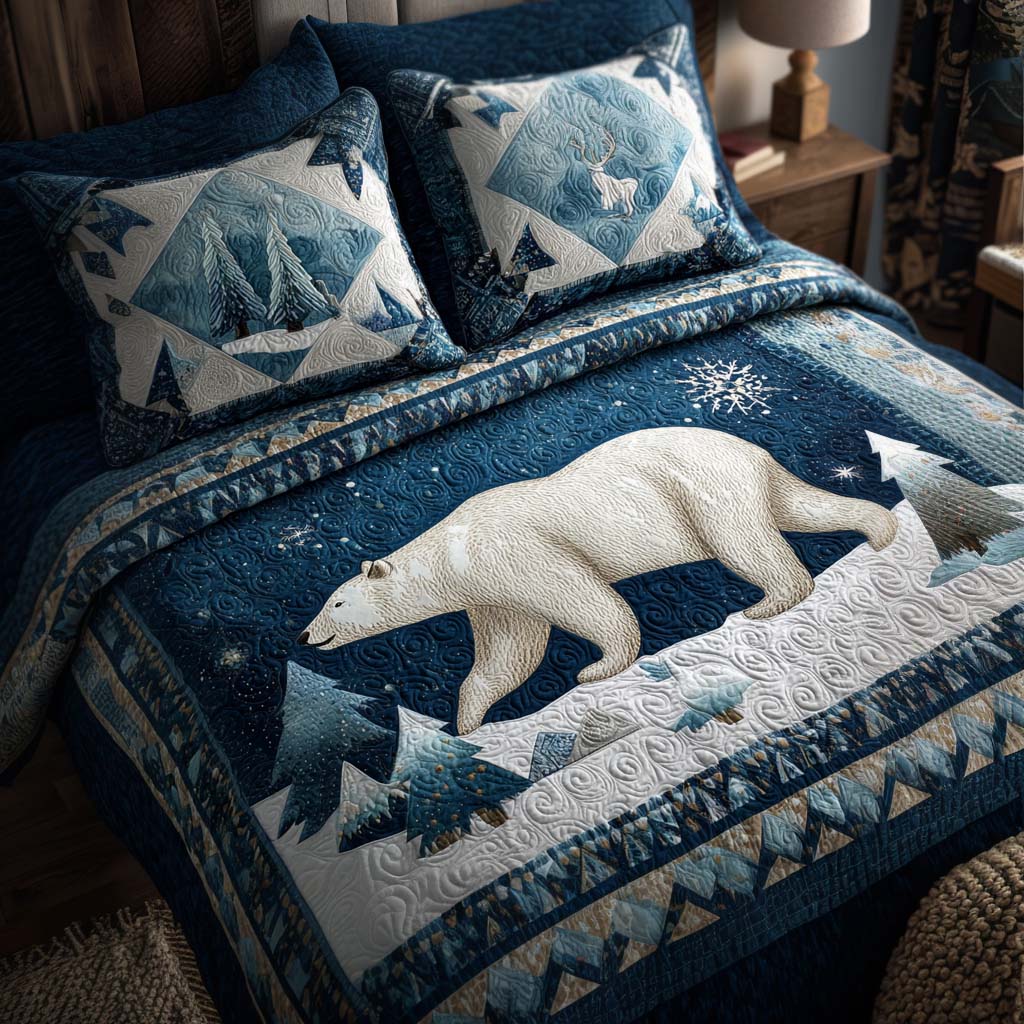 Arctic Bear Quilted Bedding Set Lightweight Quilt Set Mothers Day Gift