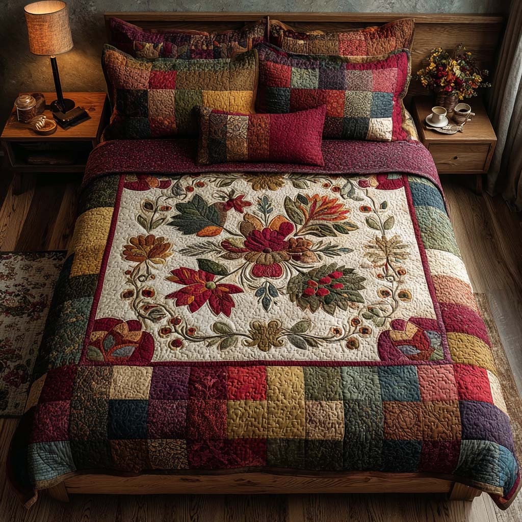 Artisan Meadow Quilted Bedding Set Bedspread Set Nature Lover Gift Fall Decor Gift
