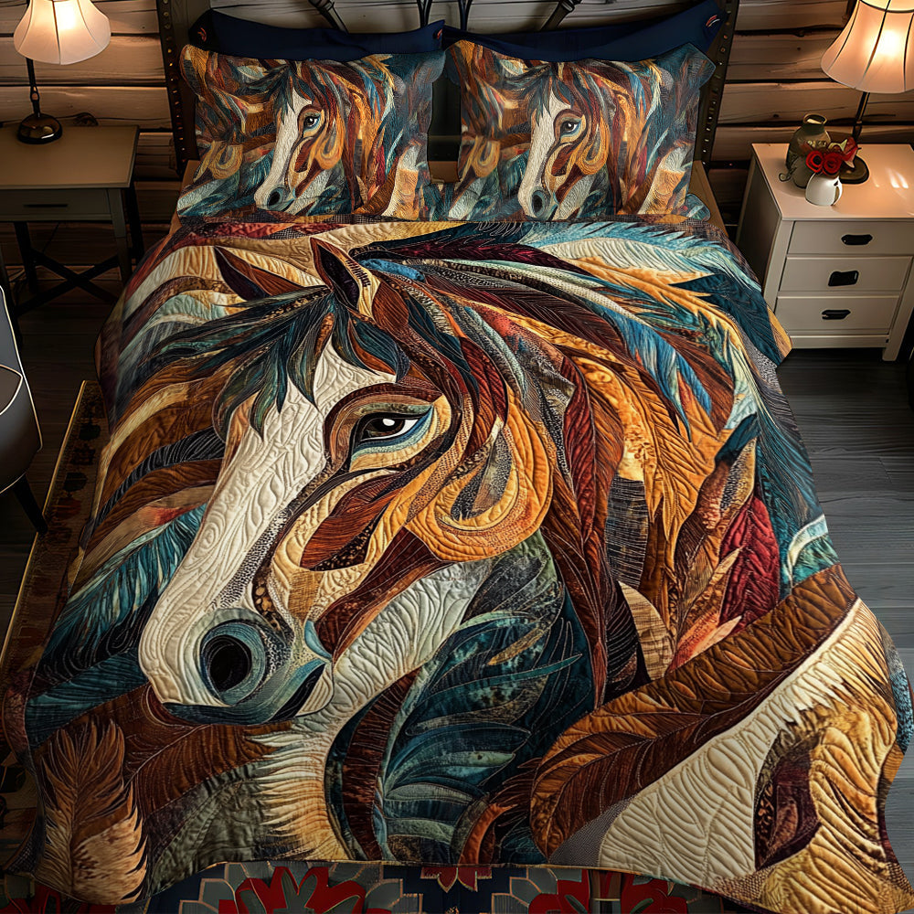 Artistic Horse-Themed 3-Piece Quilted Bedding Set Quilted Bedspread Housewarming Gift