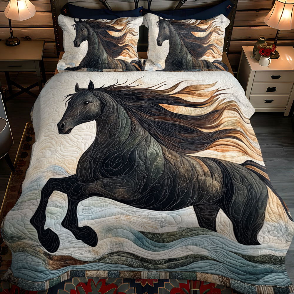 Artistic Mystical Steeds Quilted Bedding Set Fall Quilt Sets Thanksgiving Gift