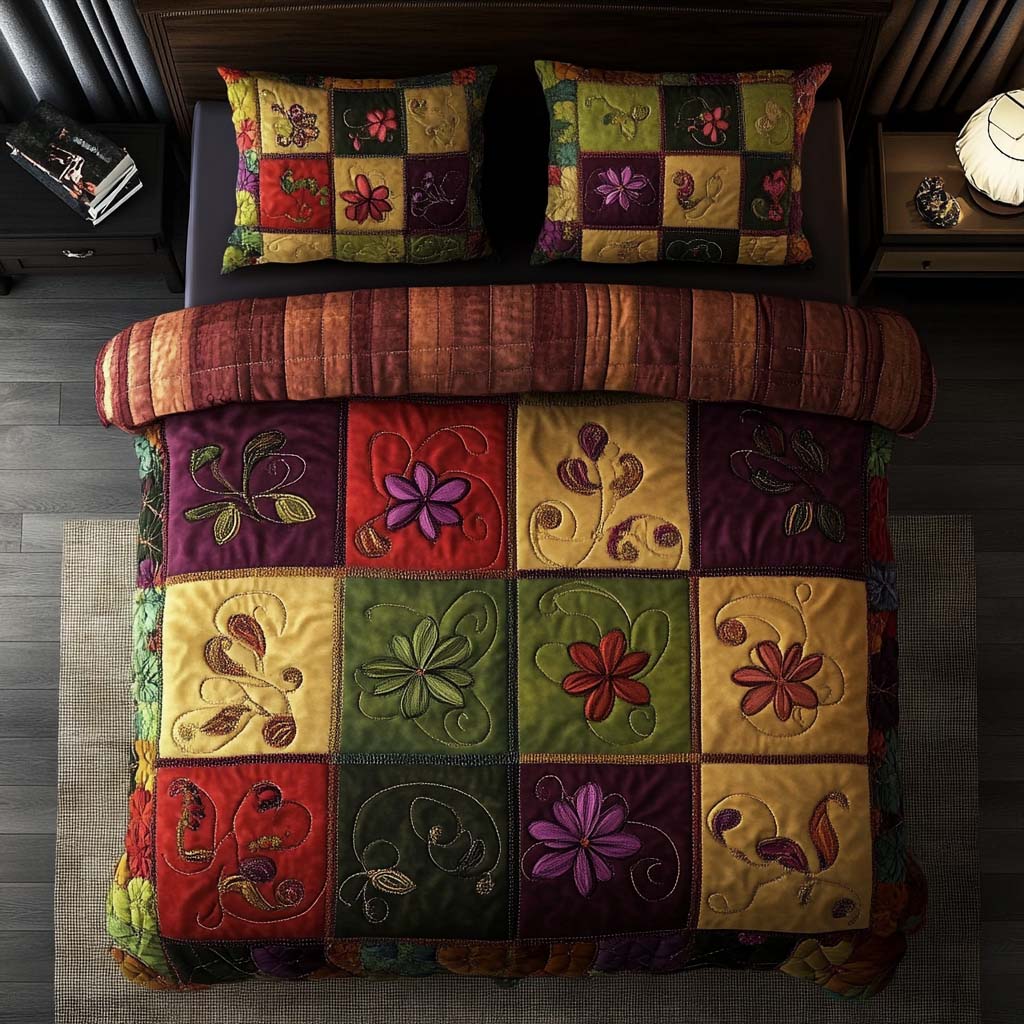 Autumn Bloom Dance Quilted Bedding Set Lightweight Quilt Set Nature Lover Gift Fall Decor Gift