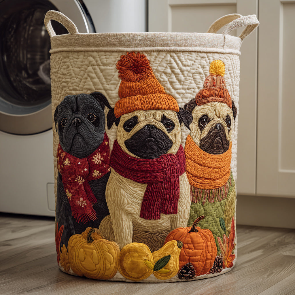 Autumn Pug Crew Laundry Basket Laundry Gifts, Housewarming Gift Ideas, Mother's Day Gifts