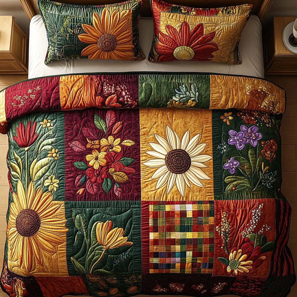 Autumn Wildflower Path Quilted Bedding Set Lightweight Quilt Set Nature Lover Gift Fall Decor Gift