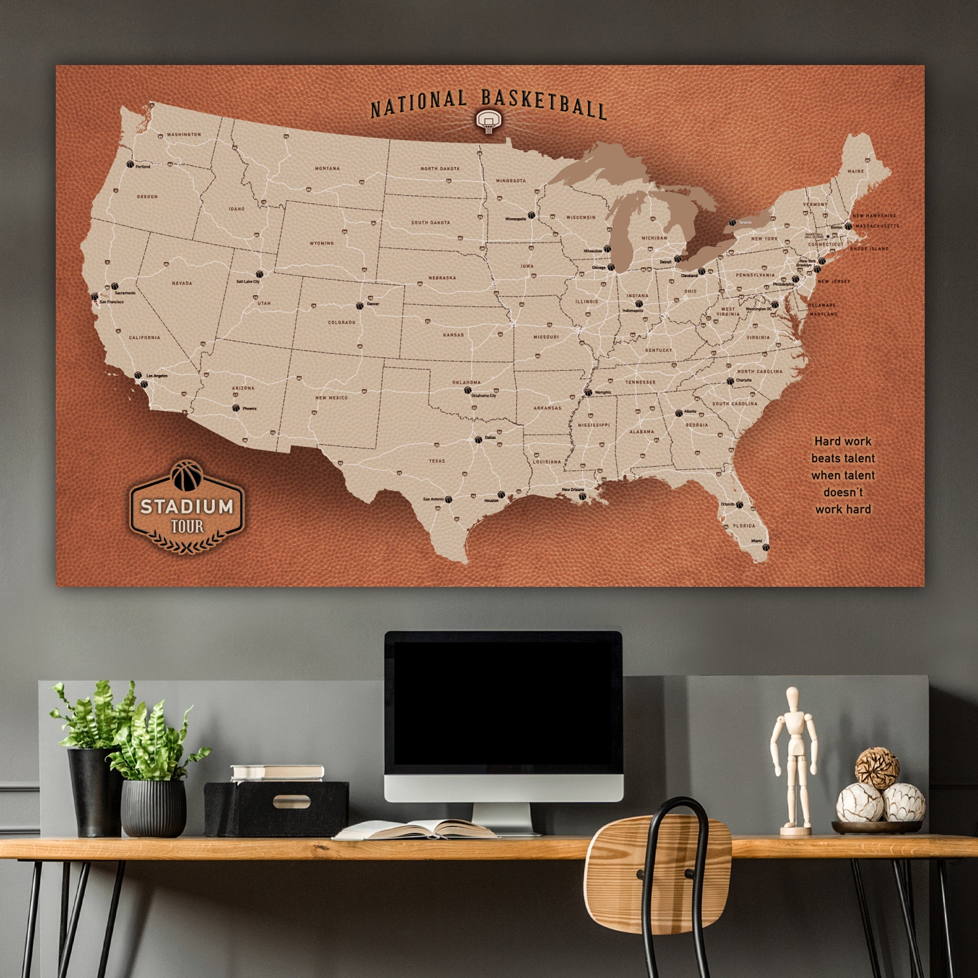 Custom Basketball Stadium Tour Map Canvas Wall Art, Gift For Basketball Lovers