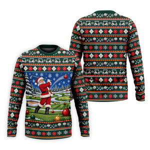 Santa Swing Fair Isle Christmas Golf Shirt, Mens Golf Shirts, Funny Mens Golf Shirts
