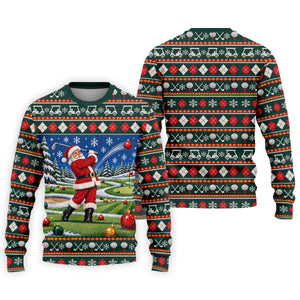 Santa Swing Fair Isle Christmas Golf Shirt, Mens Golf Shirts, Funny Mens Golf Shirts
