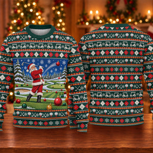 Santa Swing Fair Isle Ugly Christmas Sweater, Golf Lover Gifts, Holiday Party Sweater
