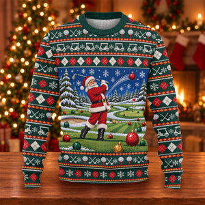 Santa Swing Fair Isle Ugly Christmas Sweater, Golf Lover Gifts, Holiday Party Sweater