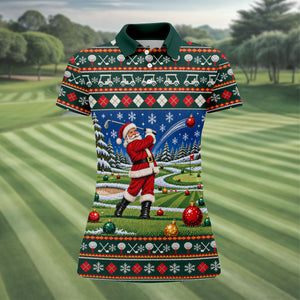 Santa Swing Fair Isle Christmas Golf Shirt, Ladies Golf Shirts, Golf Shirts For Women