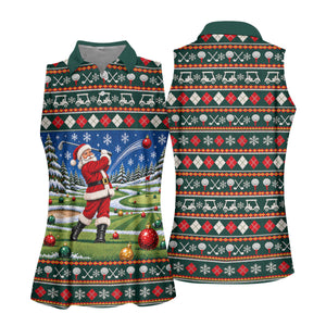 Santa Swing Fair Isle Christmas Golf Shirt, Ladies Golf Shirts, Golf Shirts For Women