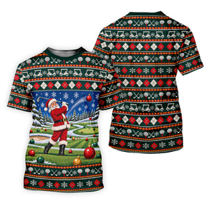 Santa Swing Fair Isle Christmas Golf Shirt, Ladies Golf Shirts, Golf Shirts For Women