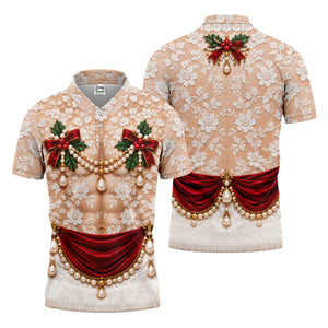 White Lace Pearls Christmas Golf Shirt, Funny Mens Golf Shirts, Golf Shirts For Men