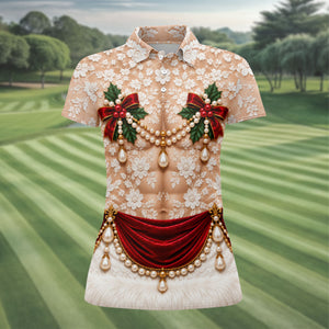 White Lace Pearls Christmas Golf Shirt, Golf Shirts For Women, Womens Golf Clothing