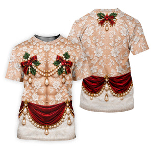 White Lace Pearls Christmas Golf Shirt, Golf Shirts For Women, Womens Golf Clothing