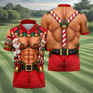Sleigh All Day Muscle Santa Christmas Golf Shirt, Mens Golf Apparel, Mens Golf Polo
