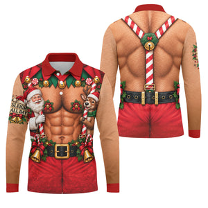 Sleigh All Day Muscle Santa Christmas Golf Shirt, Mens Golf Apparel, Mens Golf Polo
