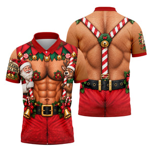 Sleigh All Day Muscle Santa Christmas Golf Shirt, Mens Golf Apparel, Mens Golf Polo
