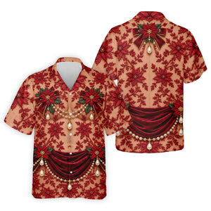 Red Poinsettia Lace Pearls Christmas Golf Shirt, Golf Polo For Men, Mens Golf Polo