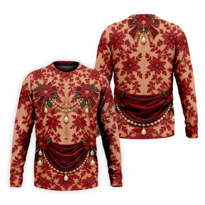Red Poinsettia Lace Pearls Christmas Golf Shirt, Golf Polo For Men, Mens Golf Polo