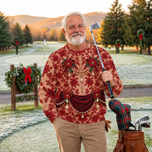 Red Poinsettia Pearls Ugly Christmas Sweater, Christmas Gifts, Christmas Golf Gift