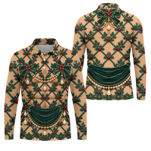 Green Holly Pearls Christmas Golf Shirt, Funny Mens Golf Shirts, Mens Golf Clothing