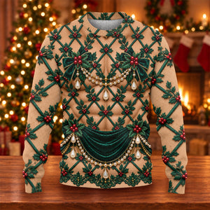 Green Holly Pearls Ugly Christmas Sweater, Christmas Golf Gift, Ugly Sweater Party