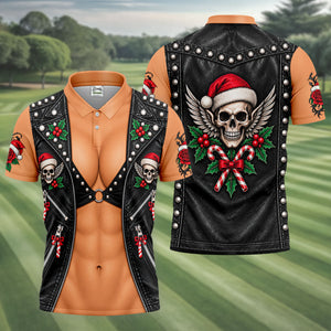 Santa Skull Biker Vest Christmas Golf Shirt, Mens Golf Apparel, Mens Golf Clothing