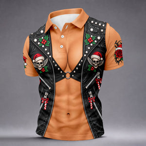 Santa Skull Biker Vest Christmas Golf Shirt, Mens Golf Apparel, Mens Golf Clothing
