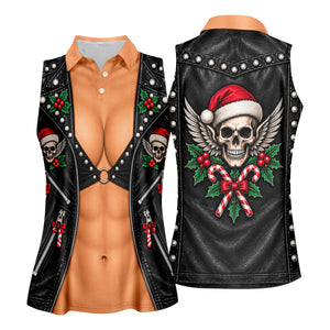 Santa Skull Biker Christmas Golf Shirt, Golf Gifts For Women, Golf Shirts For Women