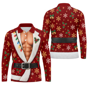 Red Muscle Santa Robe Christmas Golf Shirt, Golf Gifts For Men, Mens Golf Clothing
